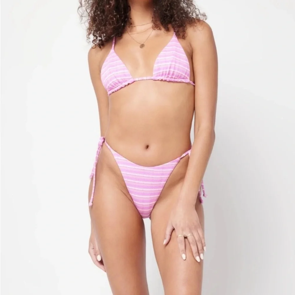 L*Space Brittany Tri Bikini Top | Lenox Tie Side Classic Bottom in Electric Pink